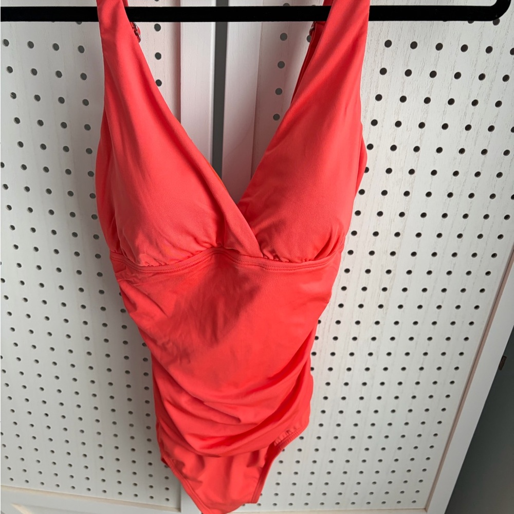 Jantzen Coral-Orange V-Neck One-Piece Swimsuit